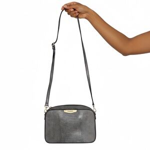 Henri Bendel Black Leather Embossed Animal Print Crossbody Shoulder Bag Purse